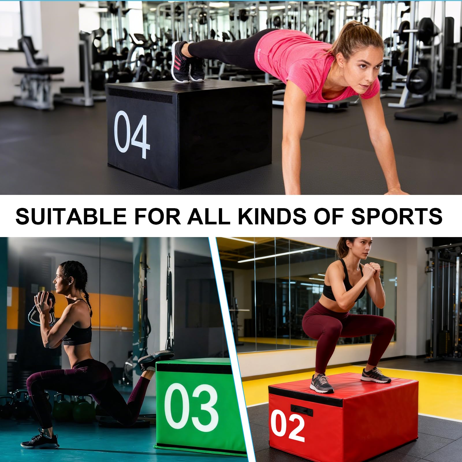 Boîte de Saut Pliométrique 4 en 1 - Box d'Entraînement Croix Fitness - Hauteur Réglable (20/30/40/50 cm) Stable & Antidérapant - Pour Cross Training, Musculation, Ca(Size:90x55x30cm,Color:Rouge)