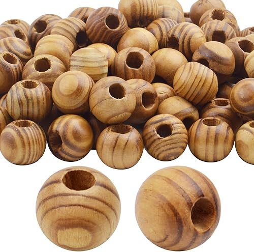 Cuentas de madera natural, 100 cuentas espaciadoras redondas sueltas de 0.71 pulgadas de diámetro, agujero grande (0.236 pulgadas), cuentas de