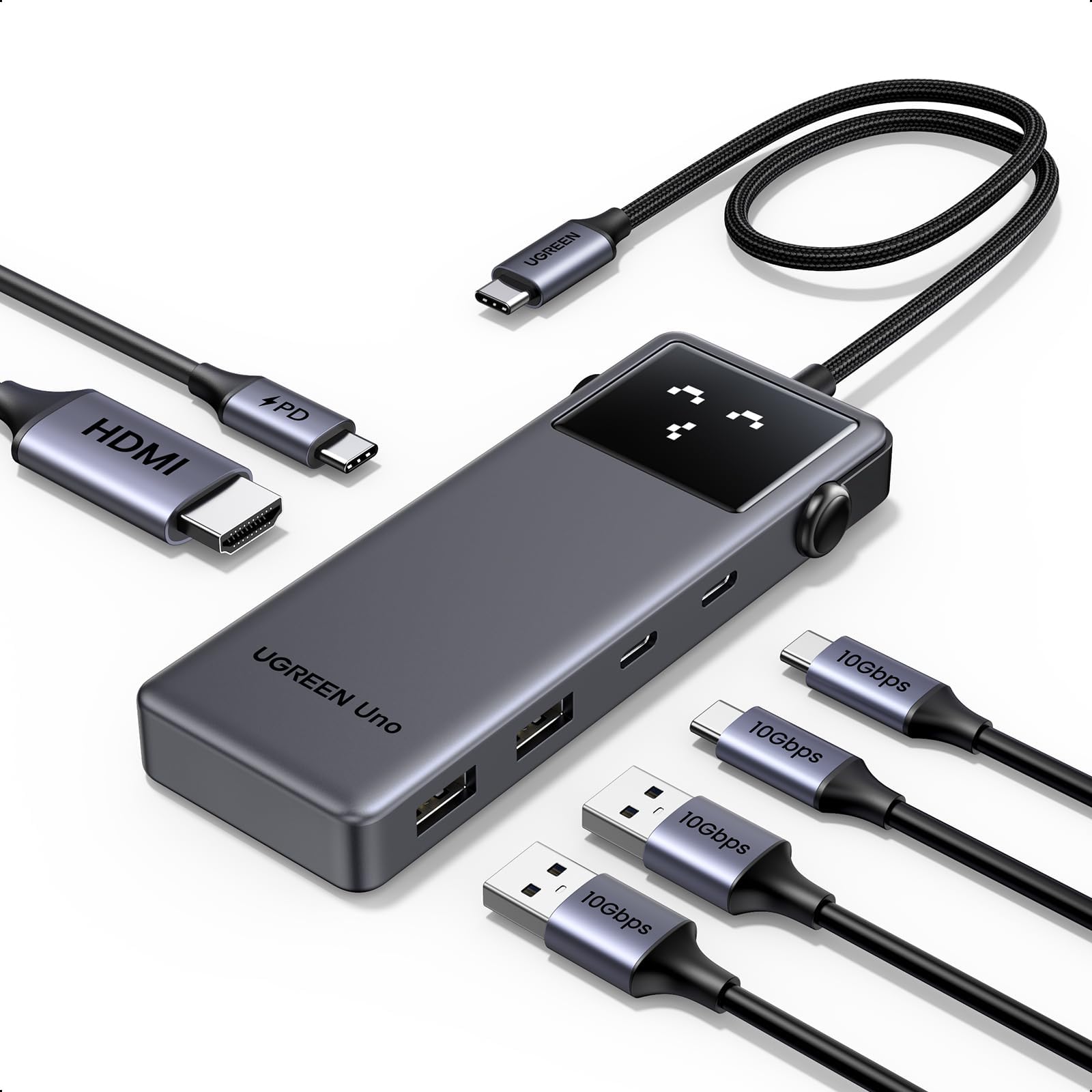 UGREEN Uno 6 in 1 USB C Hub [Different State Emoji] with 10Gbps 3.2 Type C & USB A Gen 2 Data Transfer Ports 100W PD 4K@60Hz HDMI Multiport Adapter for iPhone 17, Windows/MacBook Pro/Air