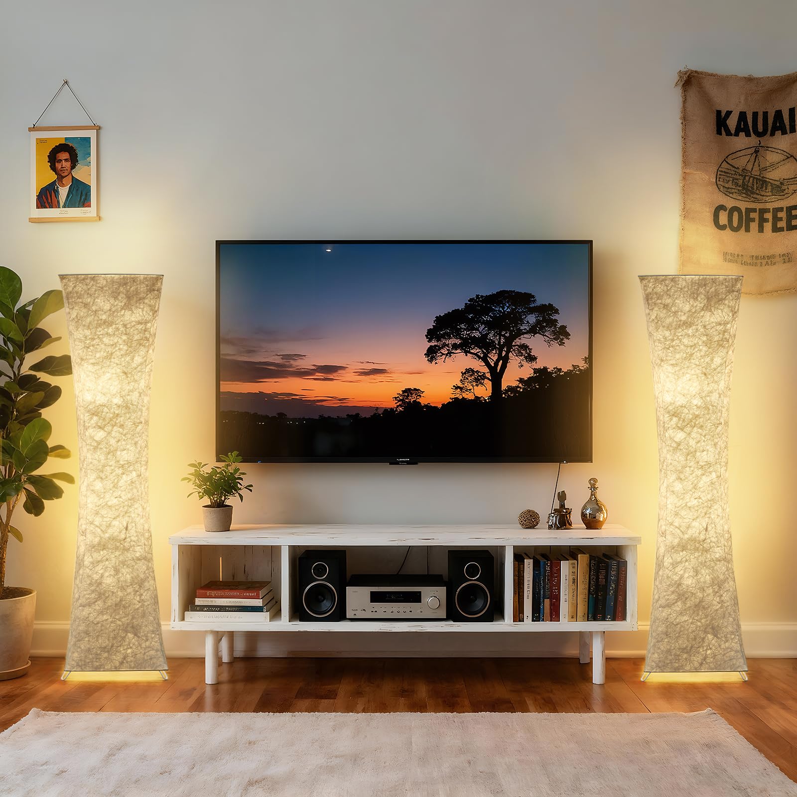 GyroVu 47“ Stehlampe für Wohnzimmer, Farbtemperatur Einstellbar LED Stehleuchte, mit Weißer Stofflampenschirm, Säulenstehlampe für die Ecke,Schlafzimmer, Büro und Wohnzimmer, Leuchtmittel enthalten