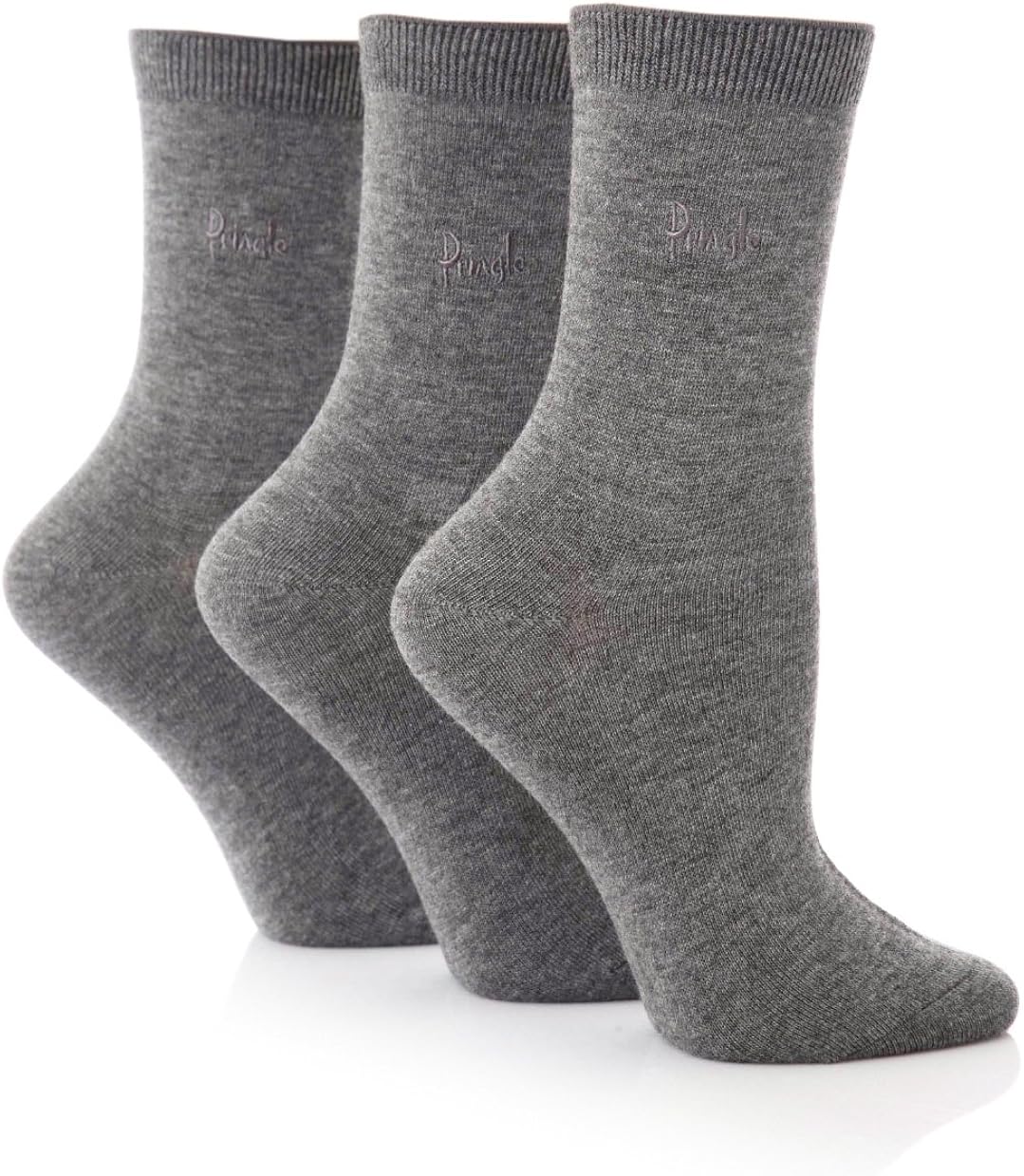 Women's Genuine Pringle Cotton 3 Pack Plain Grey Trouser Socks Size 48