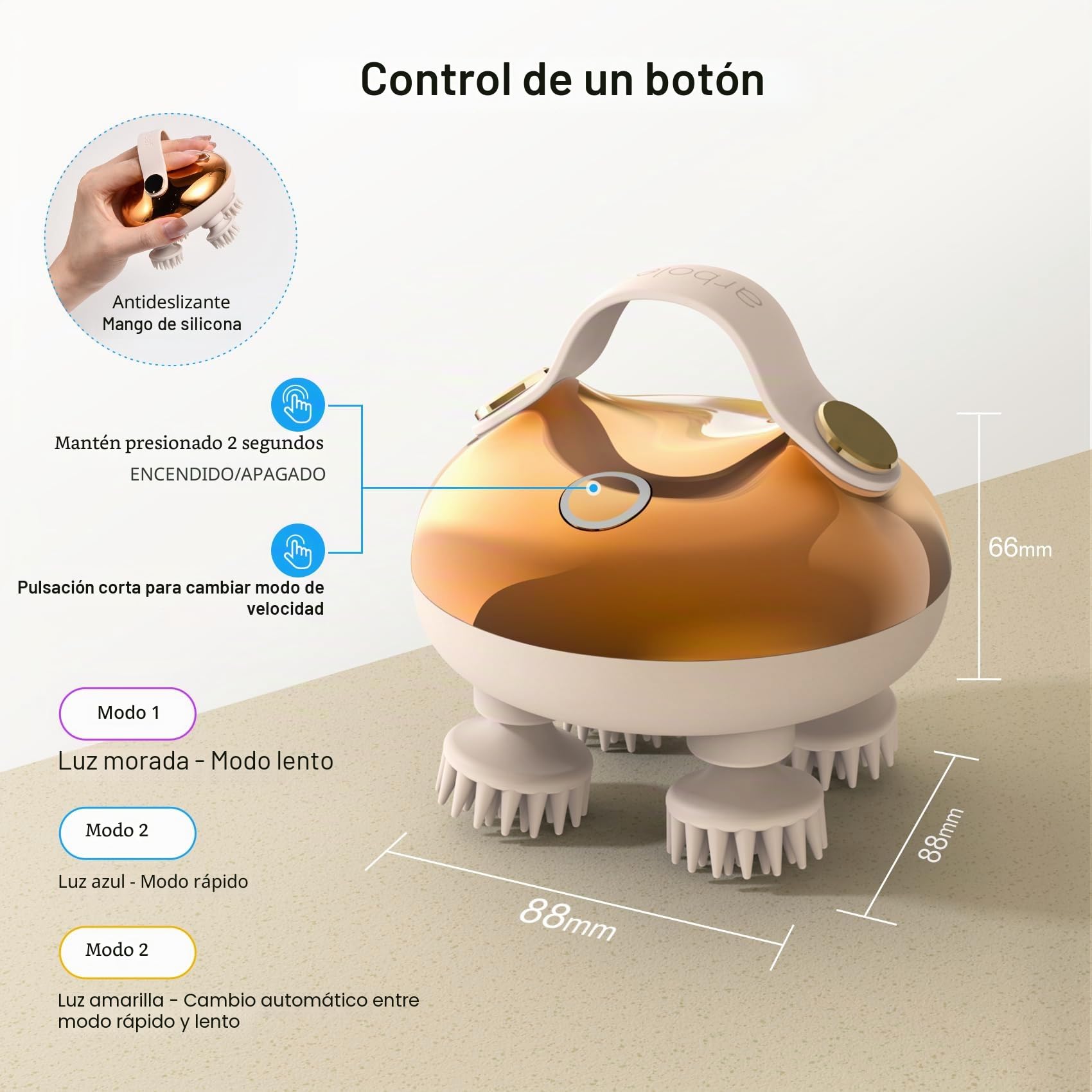 arboleaf Masajeador Cabeza Electrico Masajeador de Cuero Cabelludo y Cuerpo Portátil Recargable Impermeable IPX7 con 8 Cabezales de Masaje de Silicona, 3 Modos