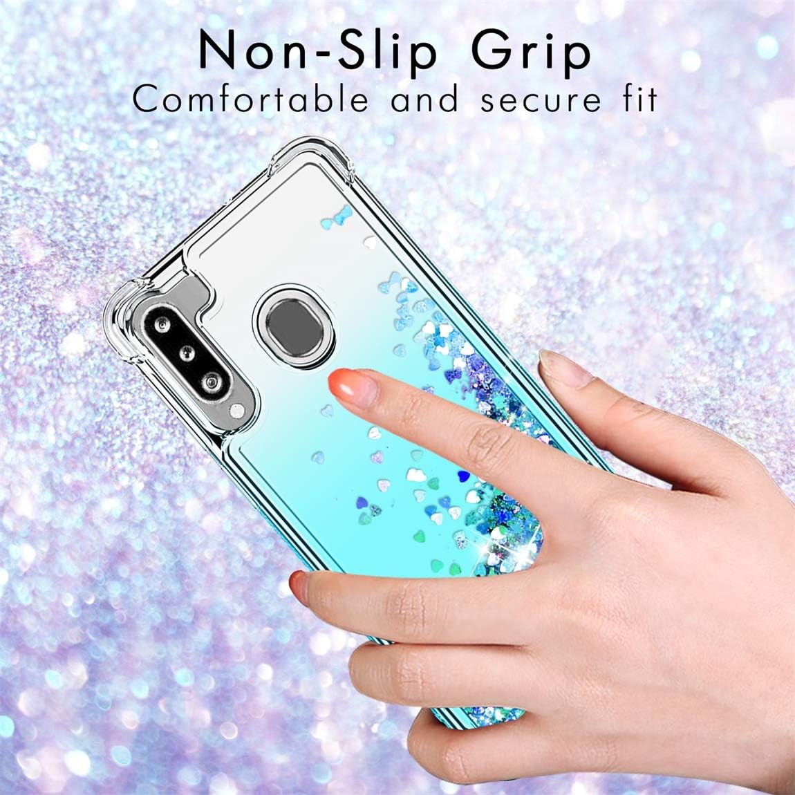 Tmacker Samsung Galaxy A21 Case(Not Fit A21S),Galaxy A21 Phone Case w/ Soft HD Screen Protector,TPU Glitter Quicksand Shockproof Protective Phone Cover for Girls Women-Teal