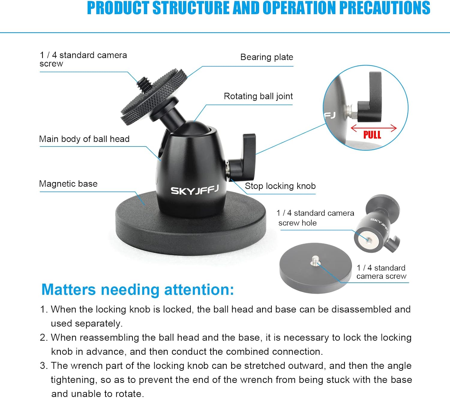 Action Camera Magnetic Mount for Gopro Hero 13 12 11 10 9 8 DJI Osmo Insta360 AKASO and Other Action Camera Aluminum 360° Rotation Magnetic Camera Mount with 1/4’’-20 Thread Stud