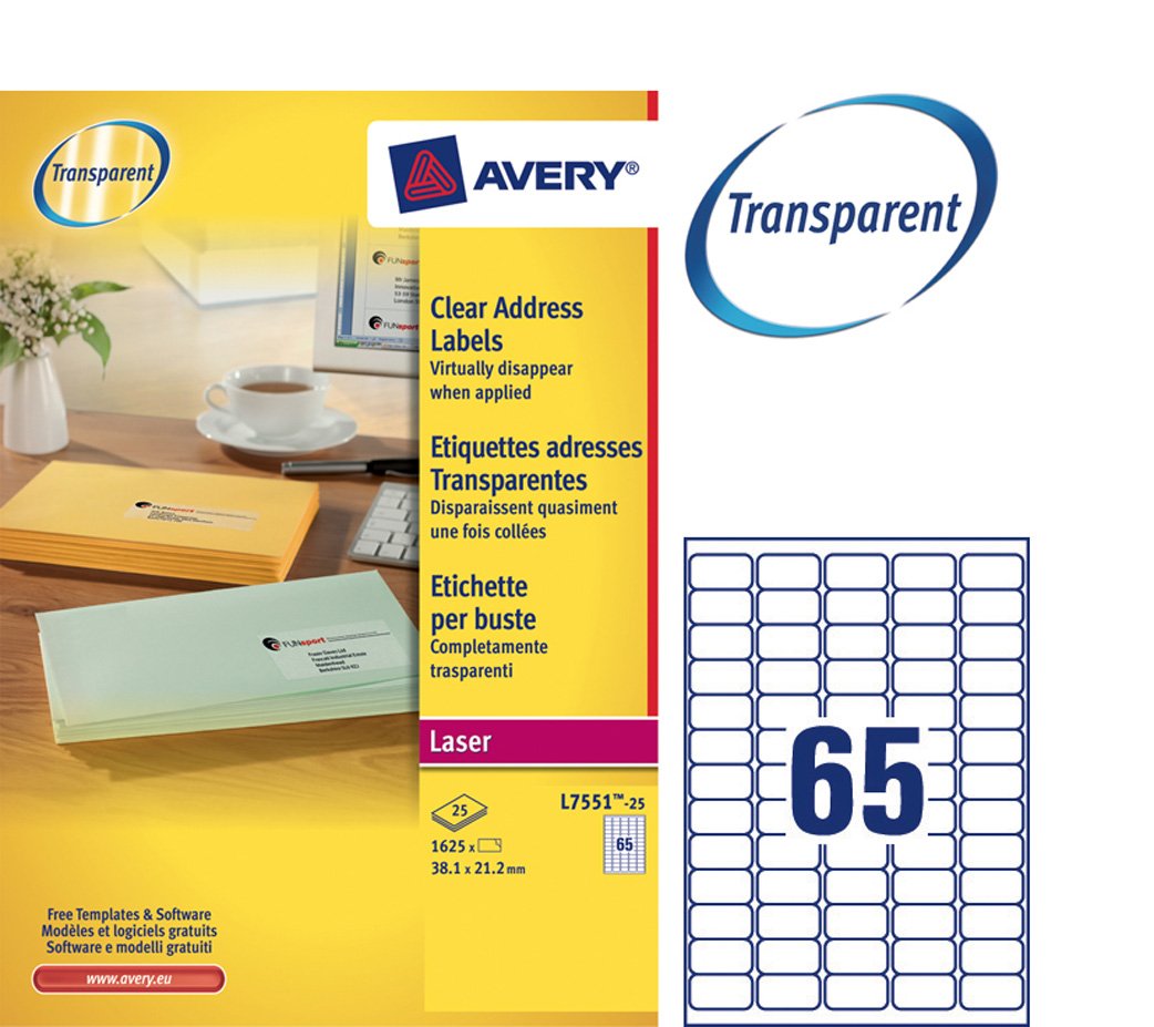 Avery Etichette lucide invisibili L7551, 65 per foglio