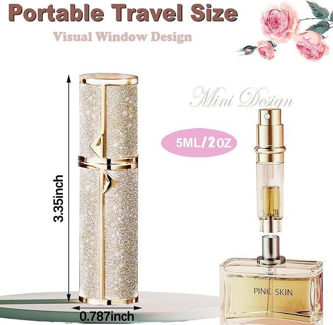 Botella de perfume recargable de viaje 5 ml dorada miniatura 2