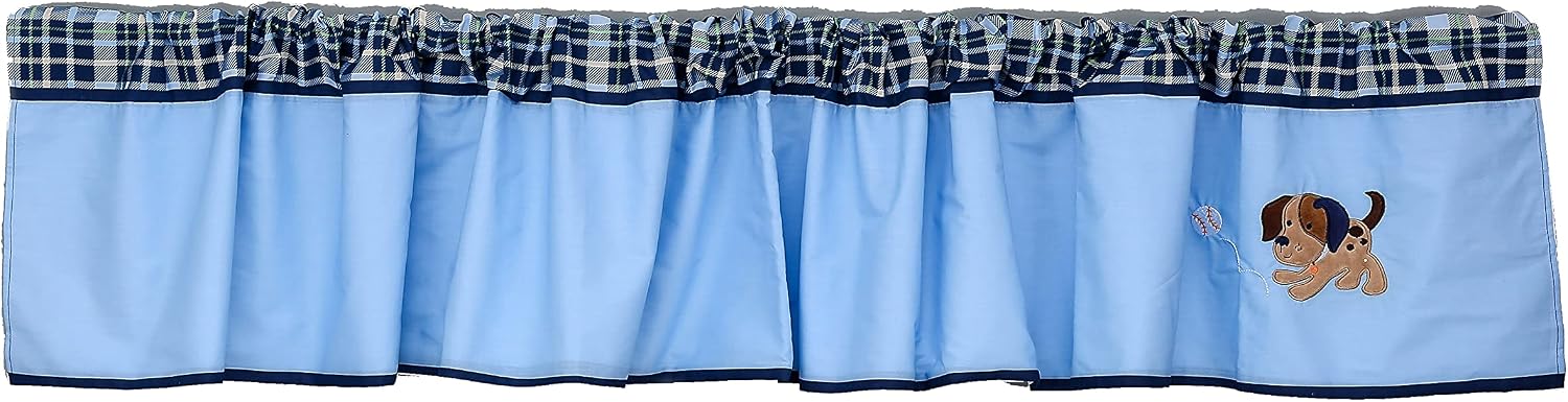 Blue Embroidery Puppy Baseball Sports Themed Nursery Window Valance Toddler Kids Room Decorative Window Valance 1 PC