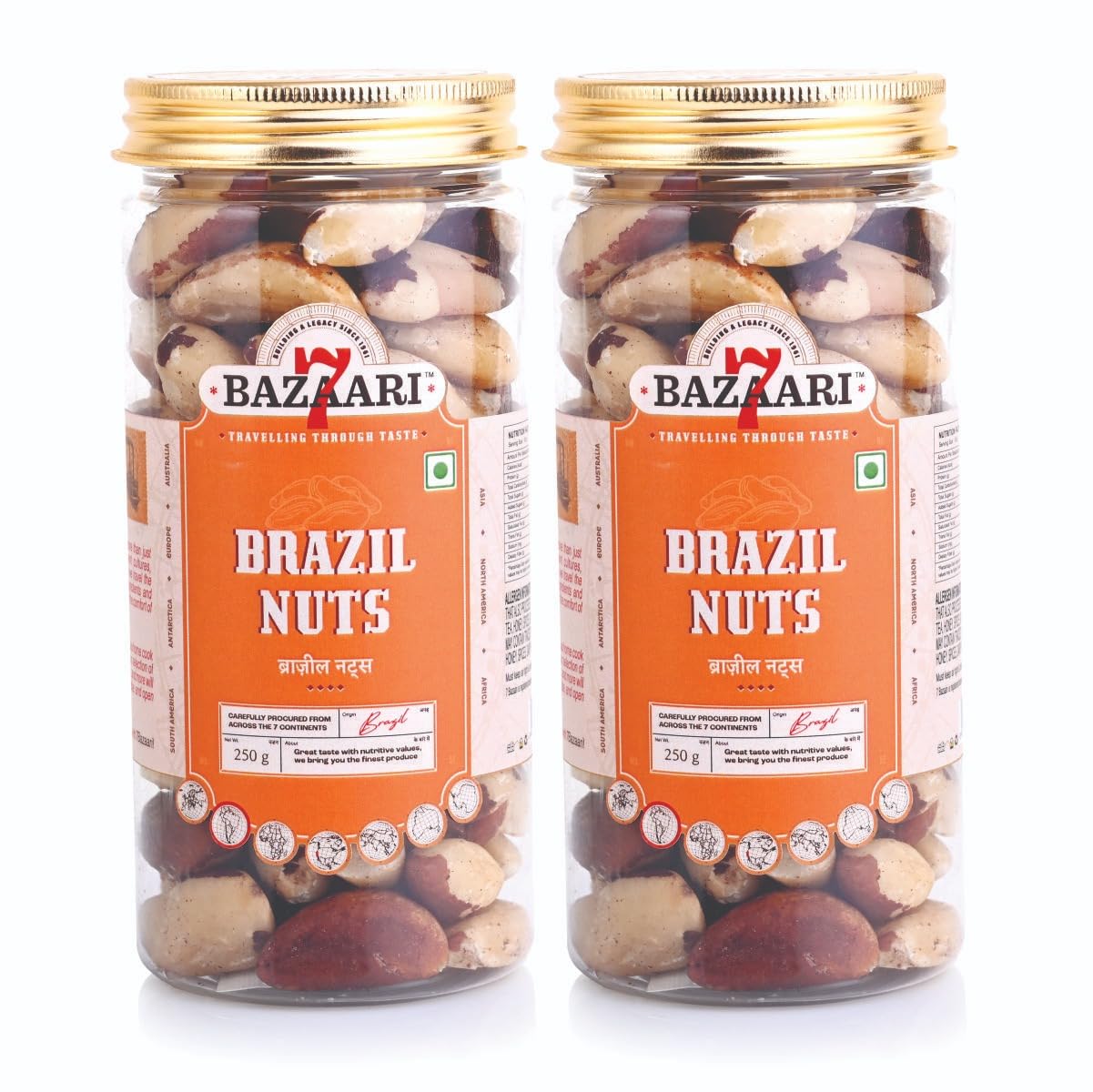 7 BAZAARI Premium Brazil Nuts 250g – Natural Source of Selenium & Protein, Healthy Crunchy Jumbo Quality Nuts - Antioxidant Rich Dry Fruits, Nutritious Snack for Energy, Keto Friendly (Pack of 2)