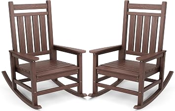 SERWALL Outdoor Rocking Chair Set of 2, HDPE Rocker for Adults, Brown