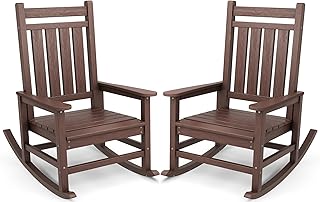 SERWALL Oversized Outdoor Rocking Chair Set of 2, HDPE Rocker for Adults, Patio Rocking Chairs for Porch, Brown