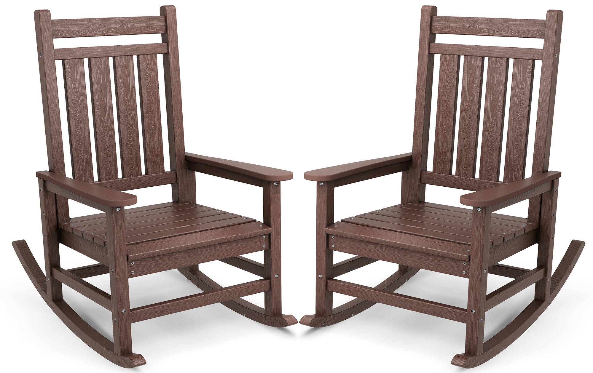 SERWALL Outdoor Rocking Chair Set of 2, HDPE Rocker for Adults, Brown