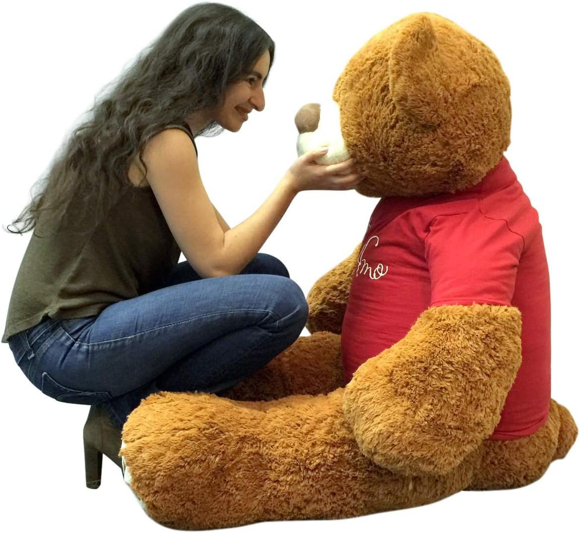 Big Plush 5 Foot Giant Teddy Bear Wearing TE AMO T-Shirt 60 Inches Soft Cinnamon Brown Color Huge Teddybear