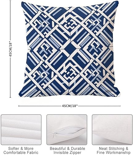 Miniatura 7 de Lacefield - Fundas de almohada geométricas con estampado de enrejado, estilo europeo, chinoiserie, funda de almohada abstracta, color azul y blanco,