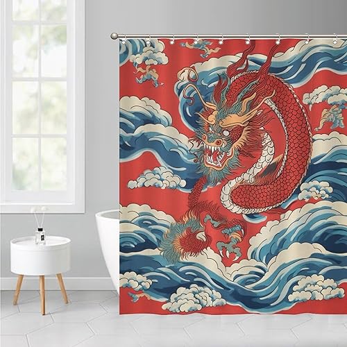 Miniatura 95 de Cortinas de ducha de baño con ganchos, 72 x 92 pulgadas, cortina de ducha de tela impermeable con diseño de flores y pájaros, cortina de ducha