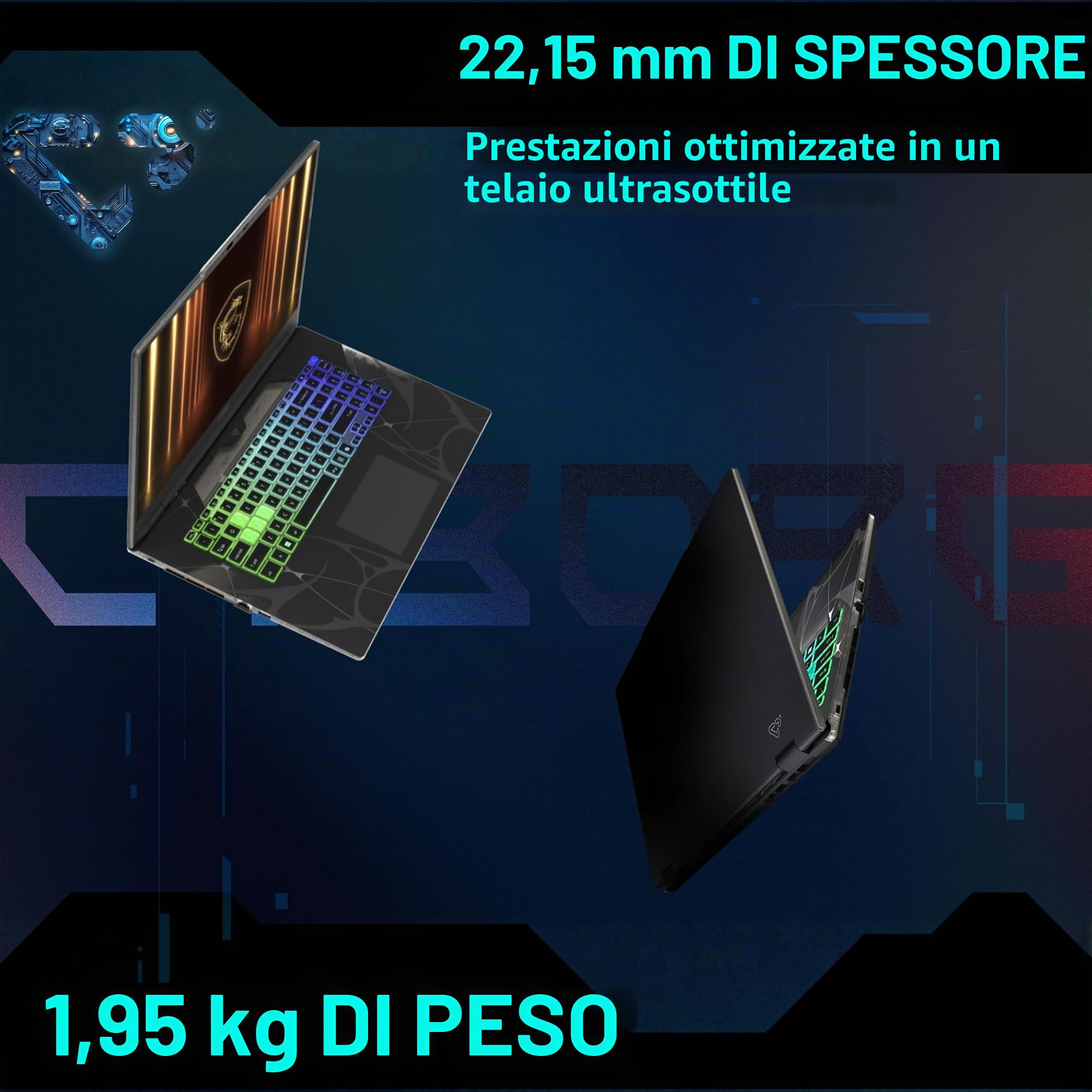 MSI Cyborg 15 PC portatile da gaming 15,6" FHD 144Hz - NVIDIA GeForce RTX 5050 8GB - Intel Core 5-210H - 16GB DDR5 RAM - 512GB SSD - Windows 11 Famiglia - Ultra Sottile Laptop Gamer