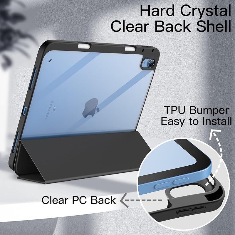 JETech iPad 11. 10. generáció tok ceruzatartóval, ütésálló védelem, állvánnyal - black