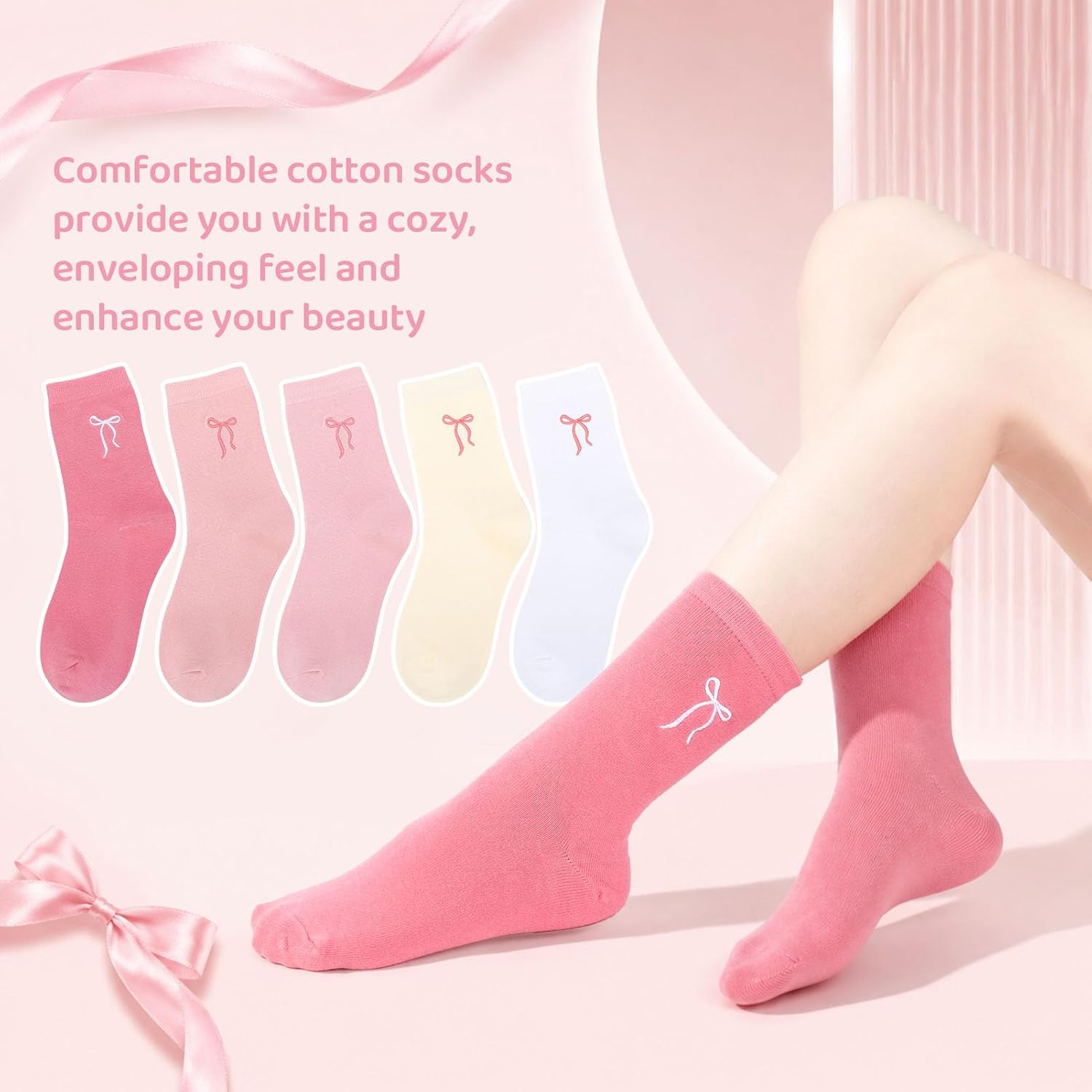 5 Pairs Cute Crew Socks for Women Ruffle Ankle Socks image 2