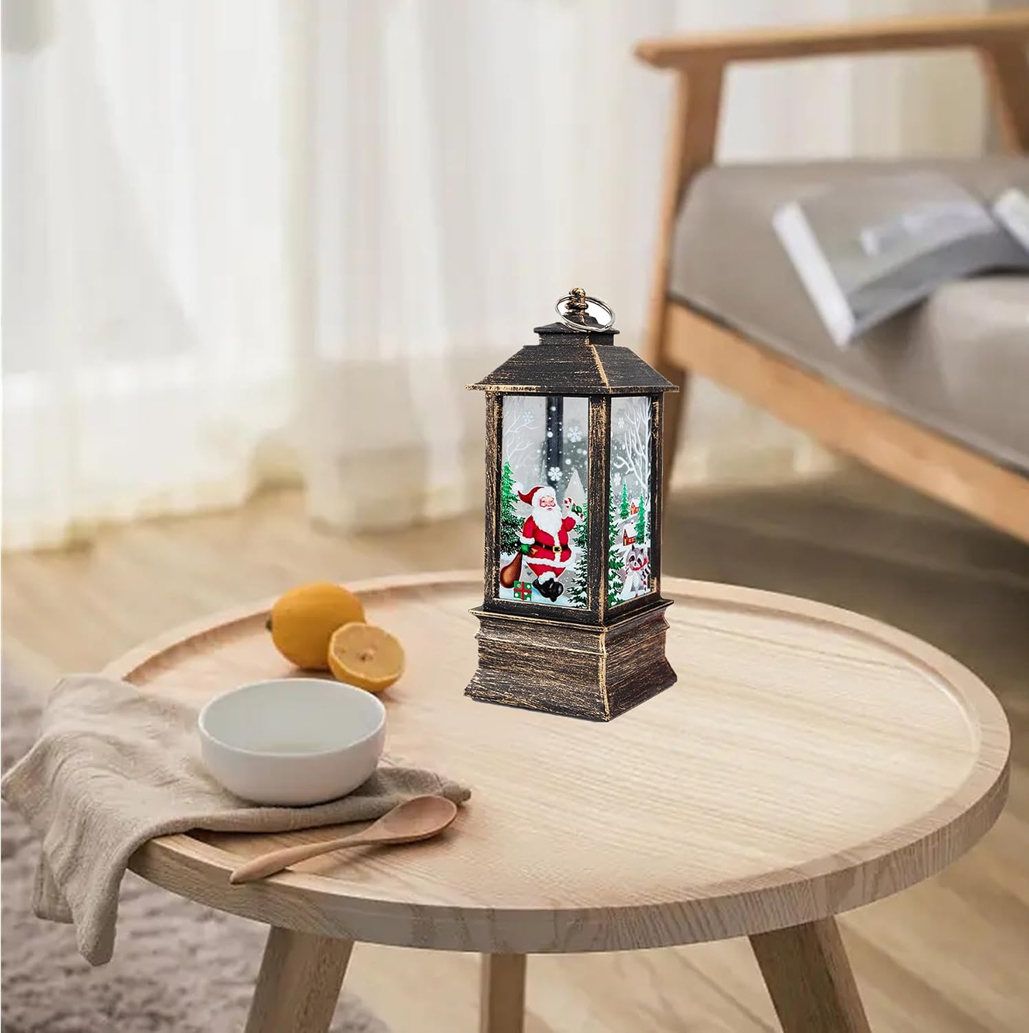 Alfyng Christmas Lantern, Santa Claus Wind Lamp, LED Flame Effect, Bronze, Battery Operated, Tabletop, 3.14" W x 3.14" L x 8.27" H