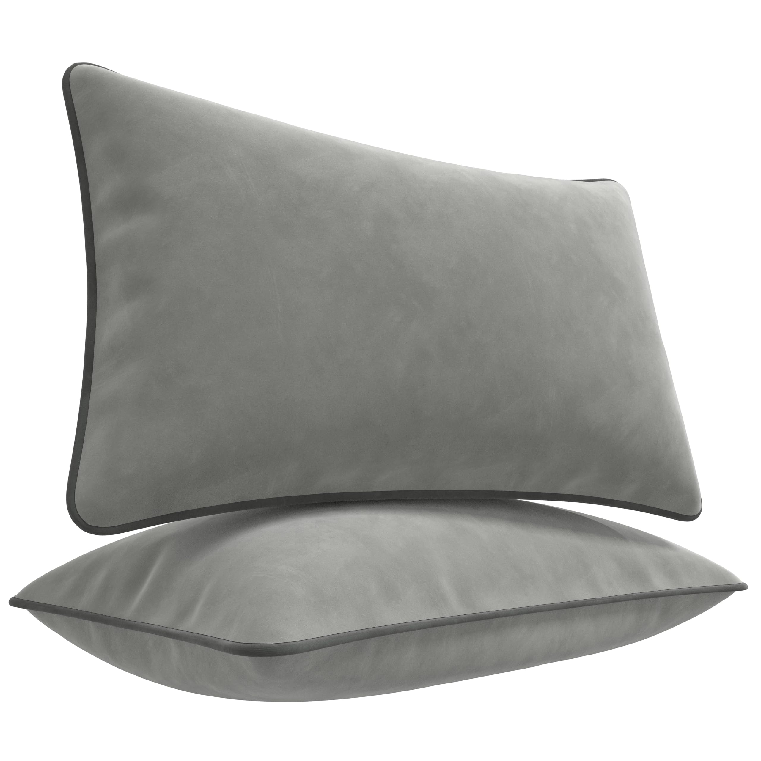 Blau Marité Set of 2 Velvet Throw Pillow Covers with Contrast Piping, Soft Decorative Cushion Covers, Dove Grey, 12"x20" (30x50 cm)