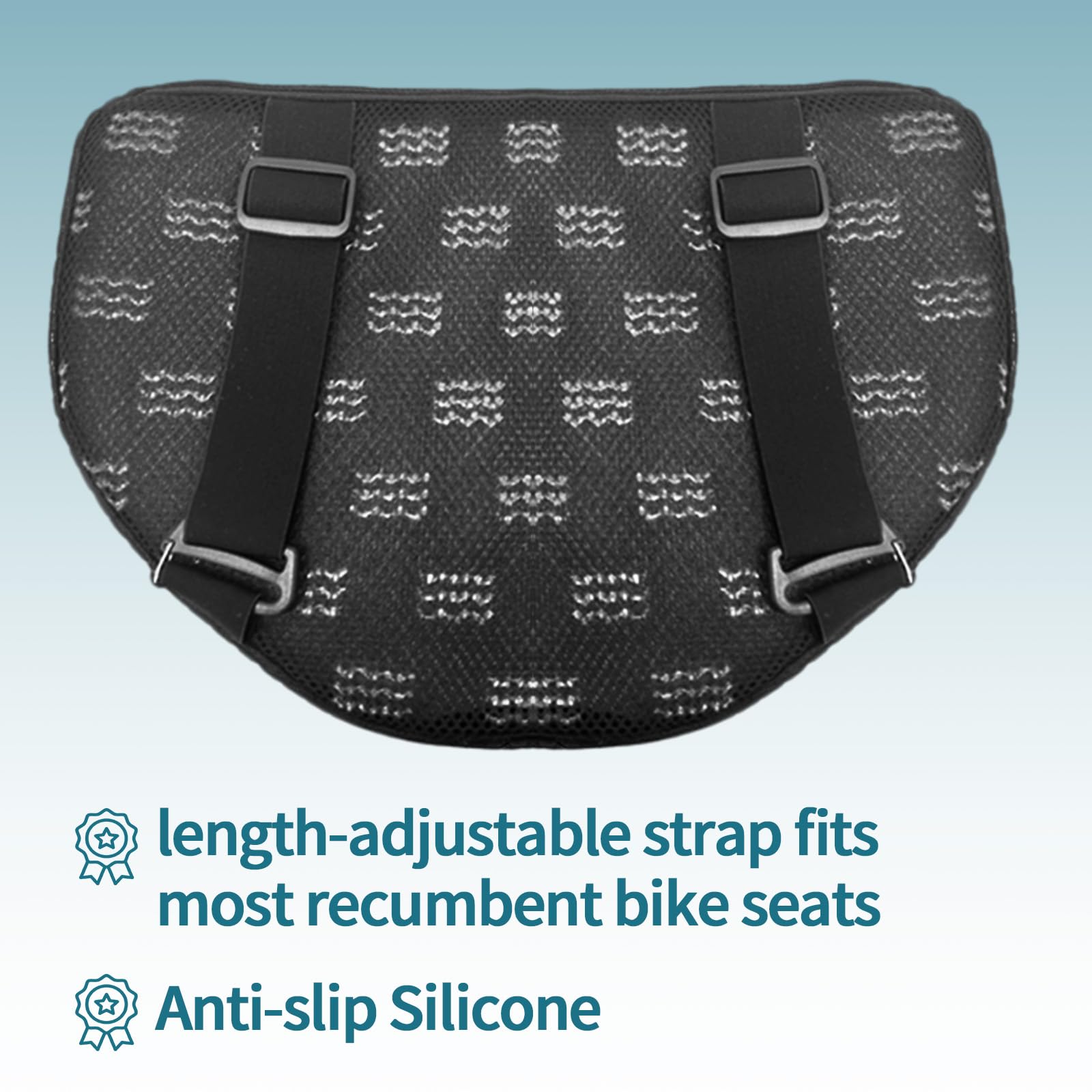 Coussin de siège de vélo couché de 7,6 cm, coussinet antidérapant avec sangle et poignée en silicone