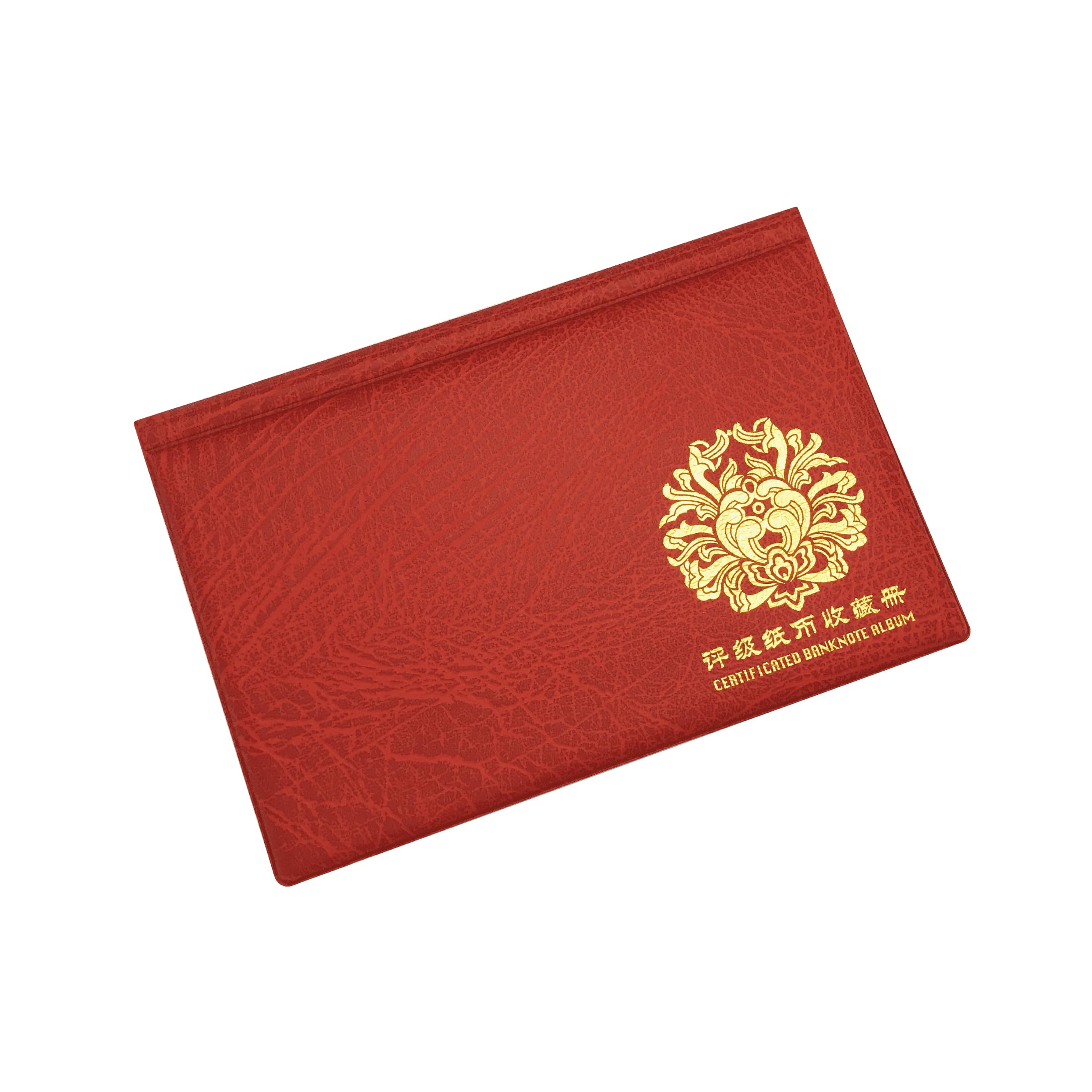 Album pour billets certifiés avec 20 compartiments transparents anti-poussière en cuir rouge