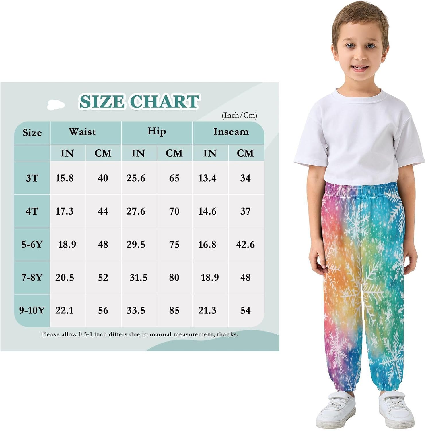 Boy Sweatpants Winter Snowflake Tie Dye Joggers Casual Athletic Pants Kids Elastic Waist Cuffed with Pockets