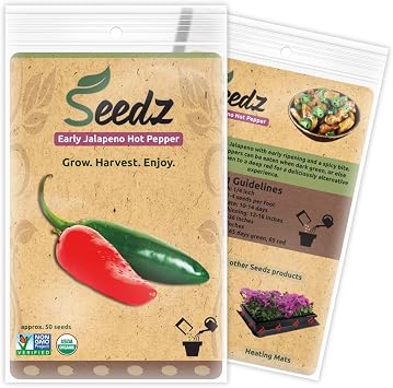 Organic Pepper Seeds, APPR. 50, Jalapeno Pepper, Heirloom Vegetable Seeds, Certified Organic, Non GMO, Non Hybrid, USA