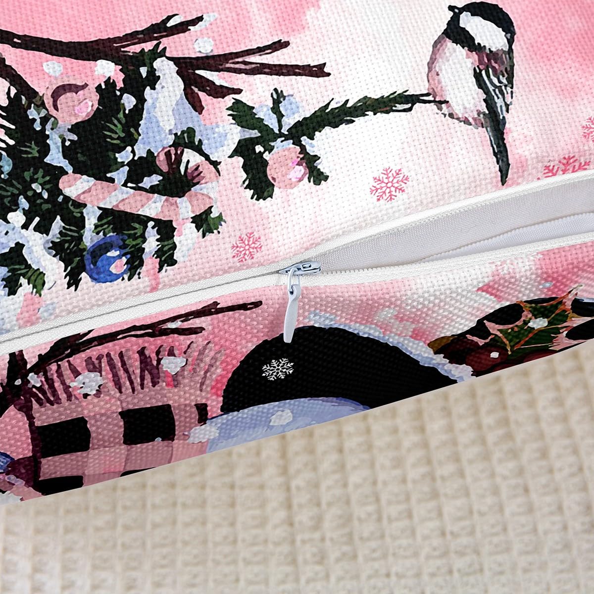 Homemissing Juego de 4 fundas de cojín para sofá, cama, silla, coche, diseño de muñeco de nieve navideño, color rosa, 50 x 50 cm