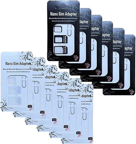 Kit adaptador de tarjeta SIM, 12 unidades de convertidor Nano Micro Standard 4 en 1 con herramienta de pasador eyector, 6 unidades negras + 6
