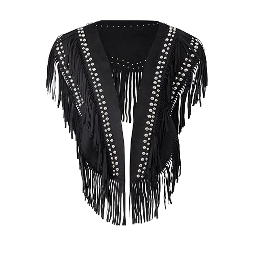 Women Studded Suede Collar Shawl Top Cowboy Cowgirl Western Fringe