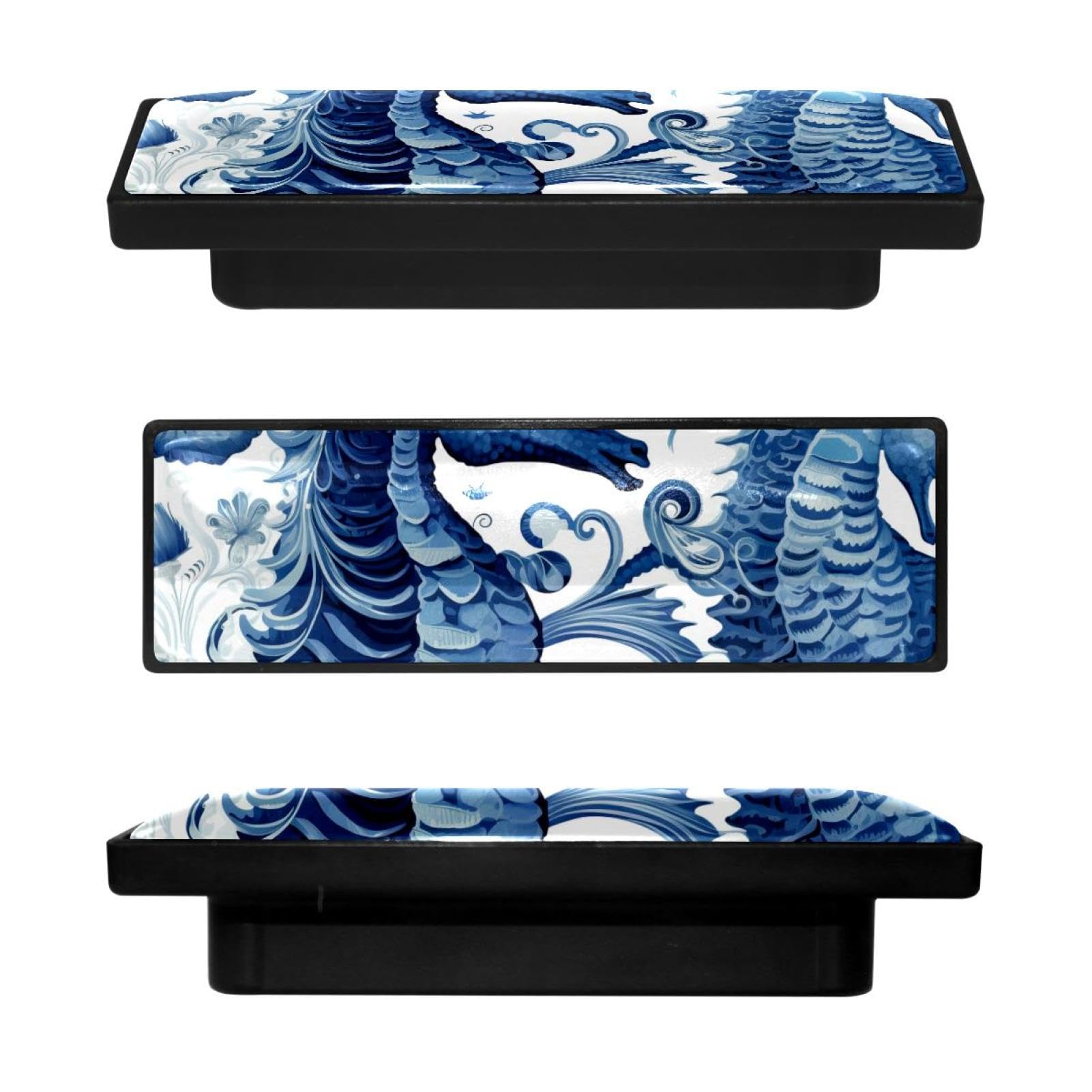 Bouton de placard rectangulaire hippocampe bleu lot de 4 pour relooker un tiroir