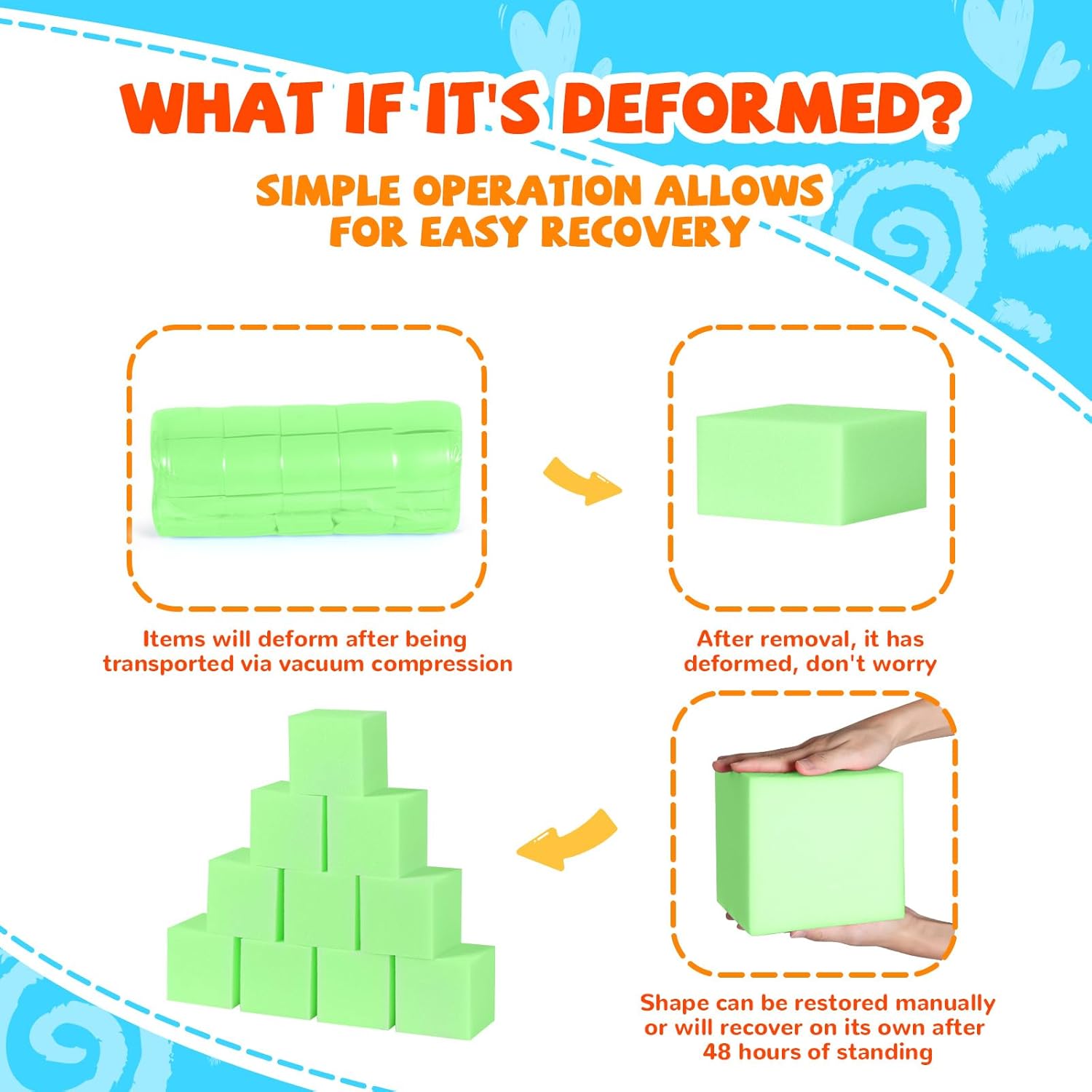 48-Pack 5 Inch Foam Cubes, Soft Play Pit Fillers for Indoor Games, Trampoline & Rock Climbing Mats - Light Green