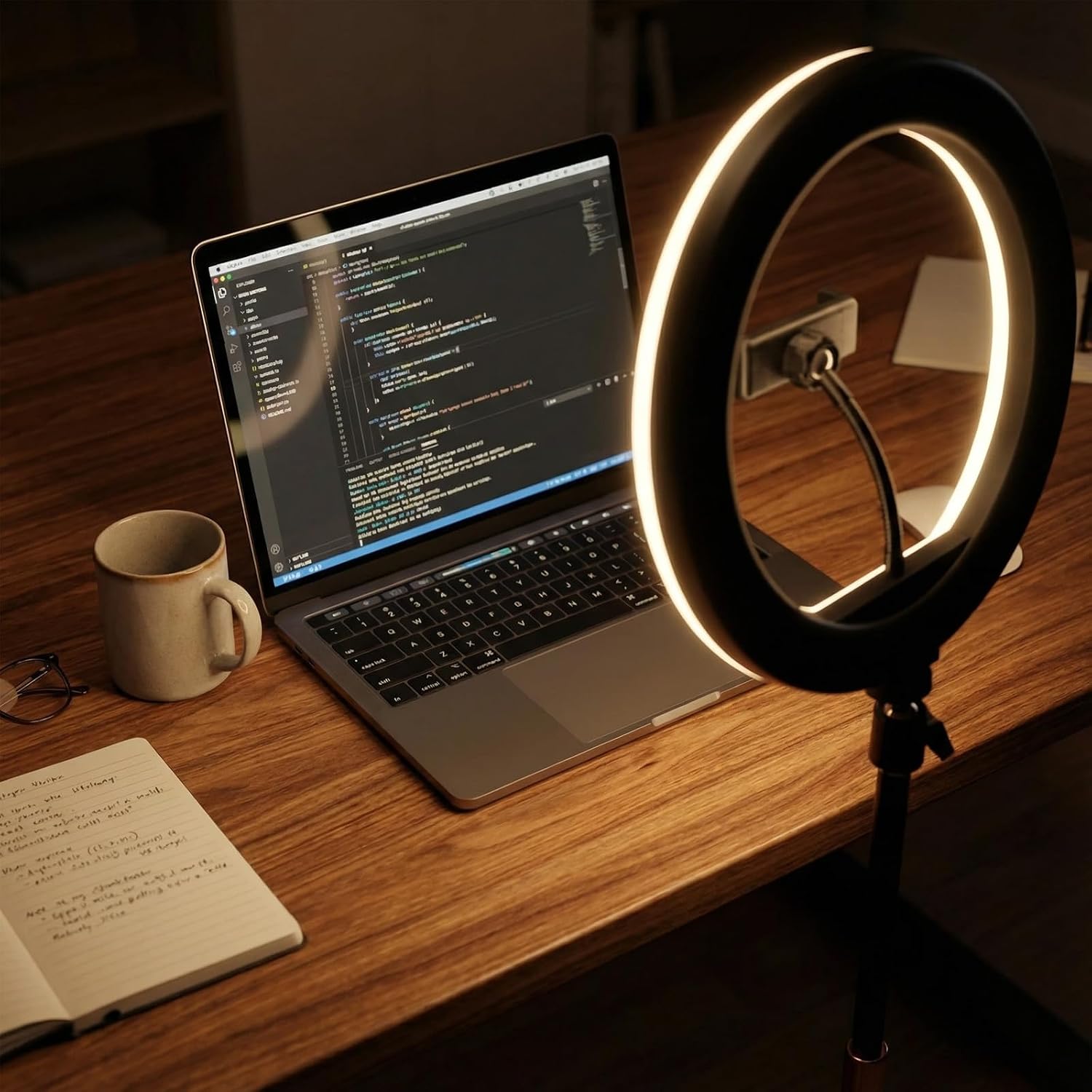 Desk Ring Light with Stand,10''Selfie Phone Light for Video Recording,10 Brightness Levels 3 Light Modes for Computer, Video Conference, Makeup, Live Stream