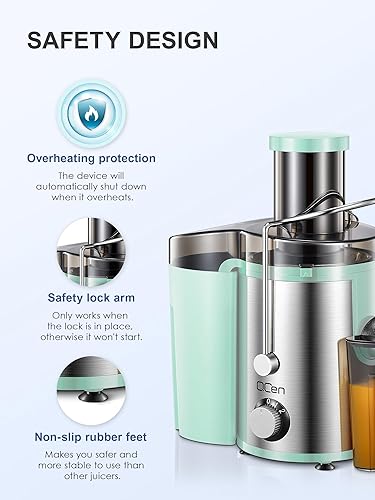 Miniatura 7 de Juicer Machine, 800W Centrifugal Juicer Extractor with Wide Mouth 3 Feed Chute for Fruit Vegetable, Easy to Clean, Stainless Steel, BPA-free (Aqua)