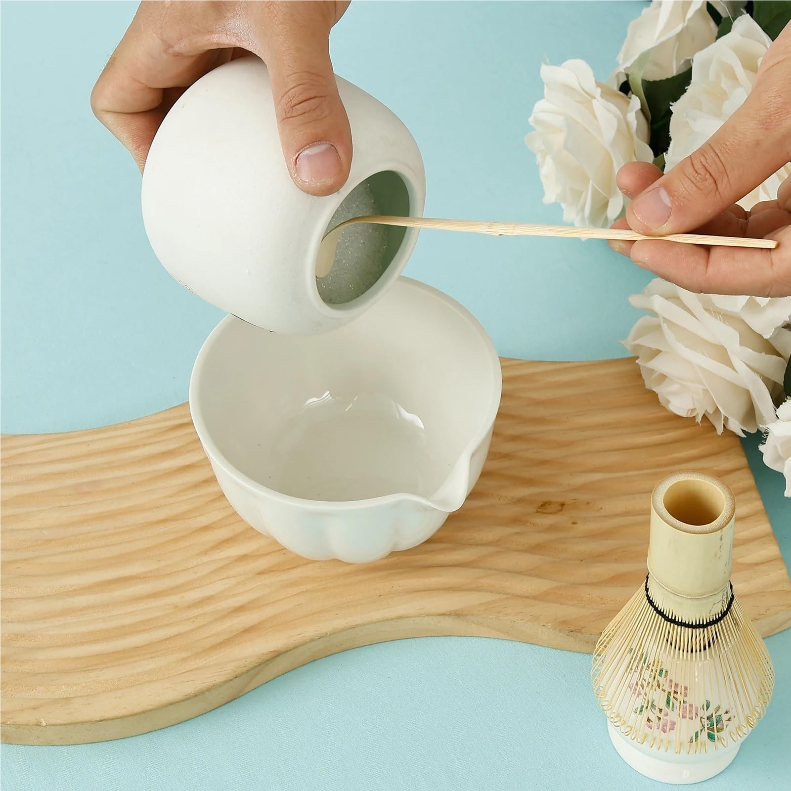 Matcha Kit Kit de batidor y Cuenco for Matcha con Soporte. Elegante versátil Kit for Preparar té. Fácil Limpiar. Ideal for Amantes del(Green)