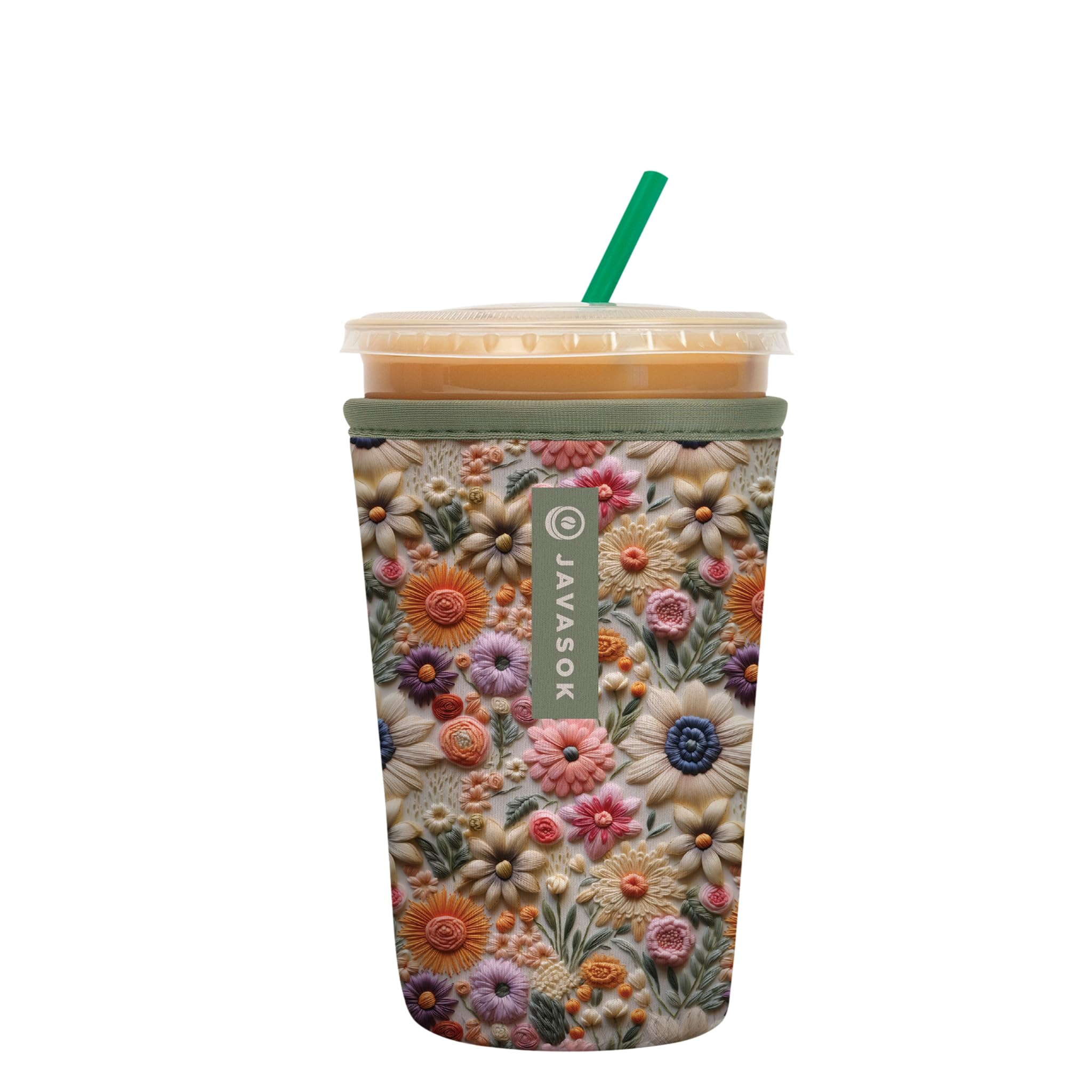 Sok It JavaSok Iced Coffee &amp; Cold Soda Insulated Neoprene Cup Sleeve (Wildflower Meadow, Medium: 22-28oz)