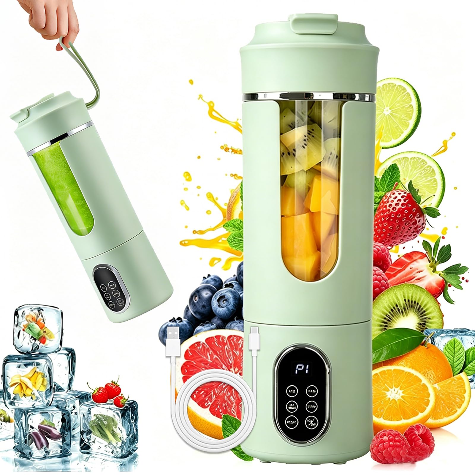 Portable Blender, 530ml Personal Blender USB Rechargeable, Mini Blender for Smoothie, Fruit Juice, Strong Cutting Power with 12 Blades, Cordless Juicer Cup for Gym Office Travel