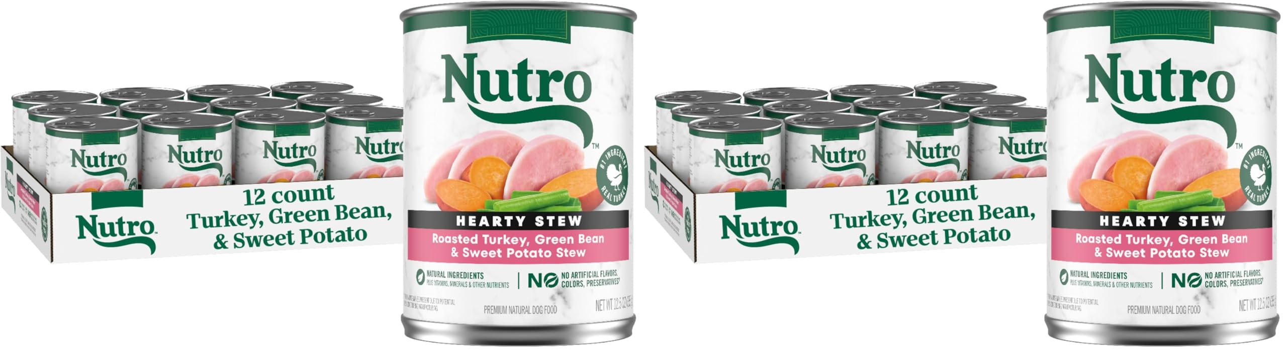 Nutro Hearty Stew Canned Wet Dog Food, Natural Grain Free Dog Food Wet Cuts in Gravy Roasted Turkey with Green Bean &amp; Sweet Potato Stew, 12.5 oz. Cans (12 Count, Pack of 2)