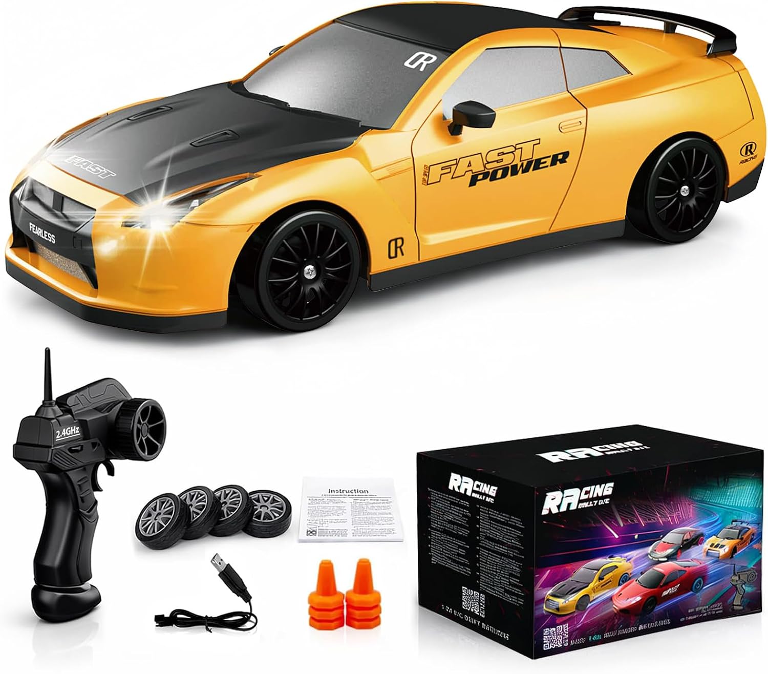 Remote Control Car RC Drift Car 2.4GHz 1:24 Scale 4WD 20KM/H High Speed Model Vehicle with LED Lights Drifting Tire Racing Sport Toy Car for Adults Boys Girls Kids Gift