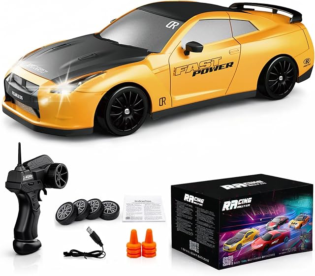 Remote Control Car RC Drift Car 2.4GHz 1:24 Scale 4WD 20KM/H High Speed Model Vehicle with LED Lights Drifting Tire Racing Sport Toy Car for Adults Boys Girls Kids Gift