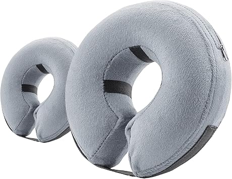 2 Packs Grey X-Large and Medium Inflatable Dog Cone Adjustable Post-op Dog Recovery Collar Prevents Chewing and Scratching and Does not Obscure Vision