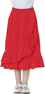 Girls' Tiered Ruffle Midi Skirts Soft Cotton Maxi Skirts with Waistband Waist for Girls 3-12 Years