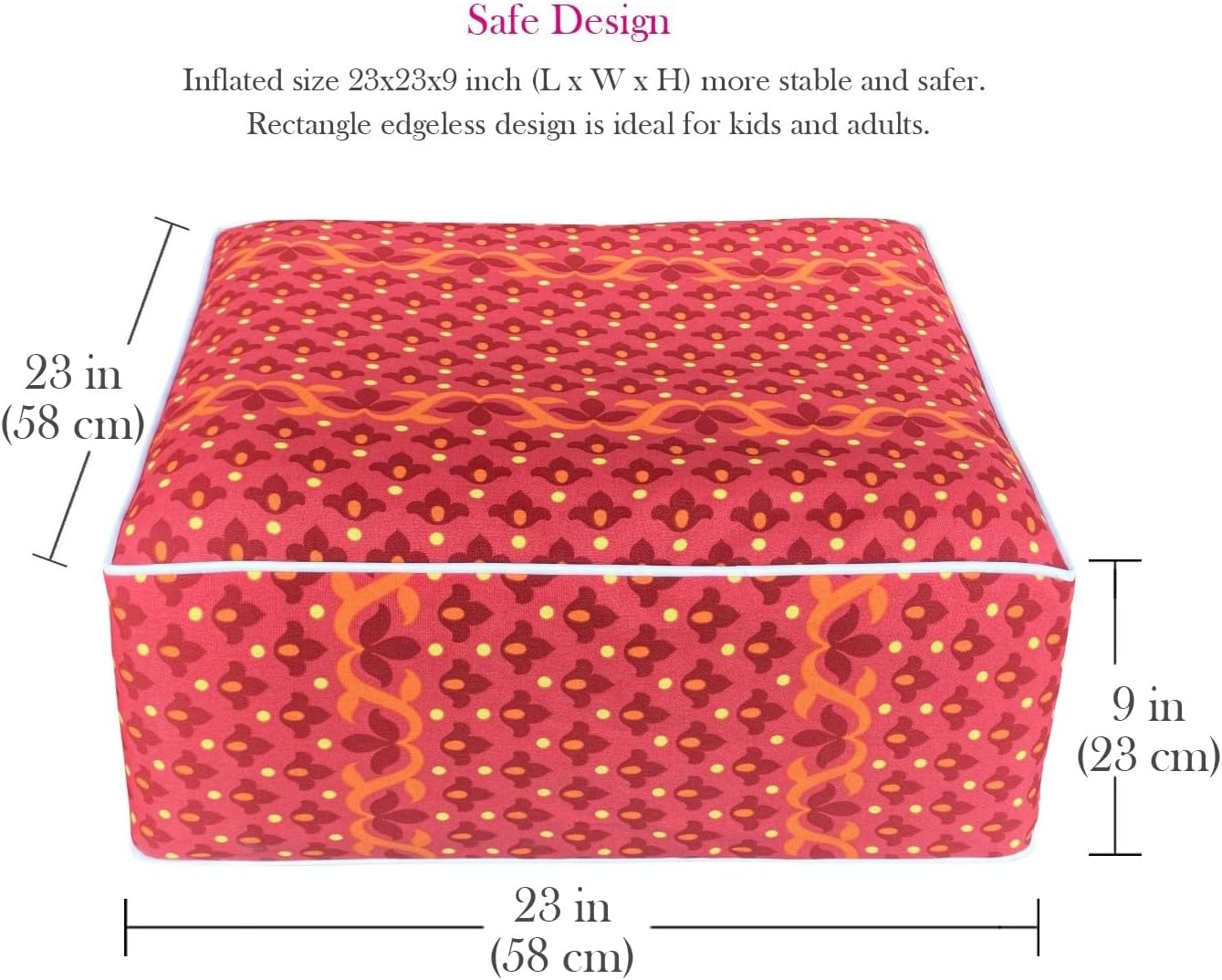 Outdoor Inflatable Footstool Ottoman Cover Red Square 23x9 Inch Patio Foot Stools and Ottomans Cover Only
