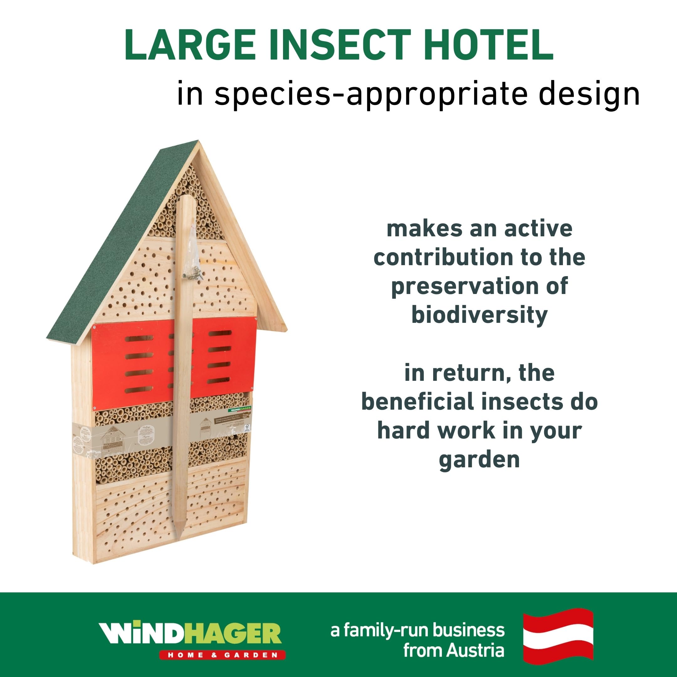 Windhager insectenhotel "Colony" - kosz na gniazda, hotel pszczół, pawilon pasieka - domek dla owadów z drewna dla pszczół, biedronek i motyli - hotel do powieszenia