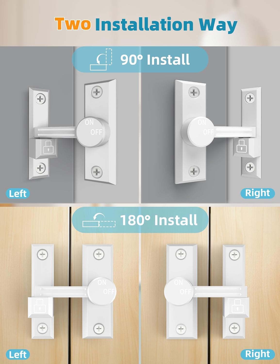 90/180 Degree Barn Door Lock, Small Flip Gate Latches Hardware, Door Security Sliding Door Latch Lock for Barn, Gate, Cabinet, Bathroom, Garden (White 1 Pack)