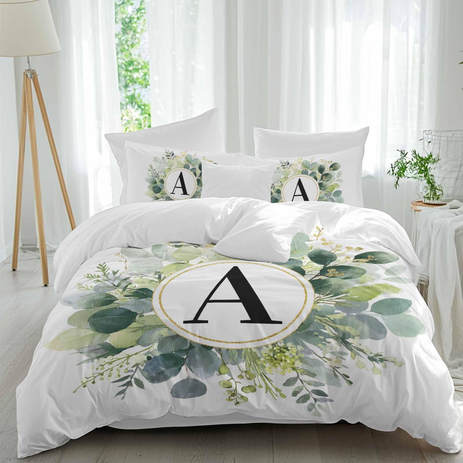 Monogrammed Letter A Duvet Cover Set Twin Size Microfiber Soft Comforter Quilt Duvet Patterned Bed Duvet Cover with