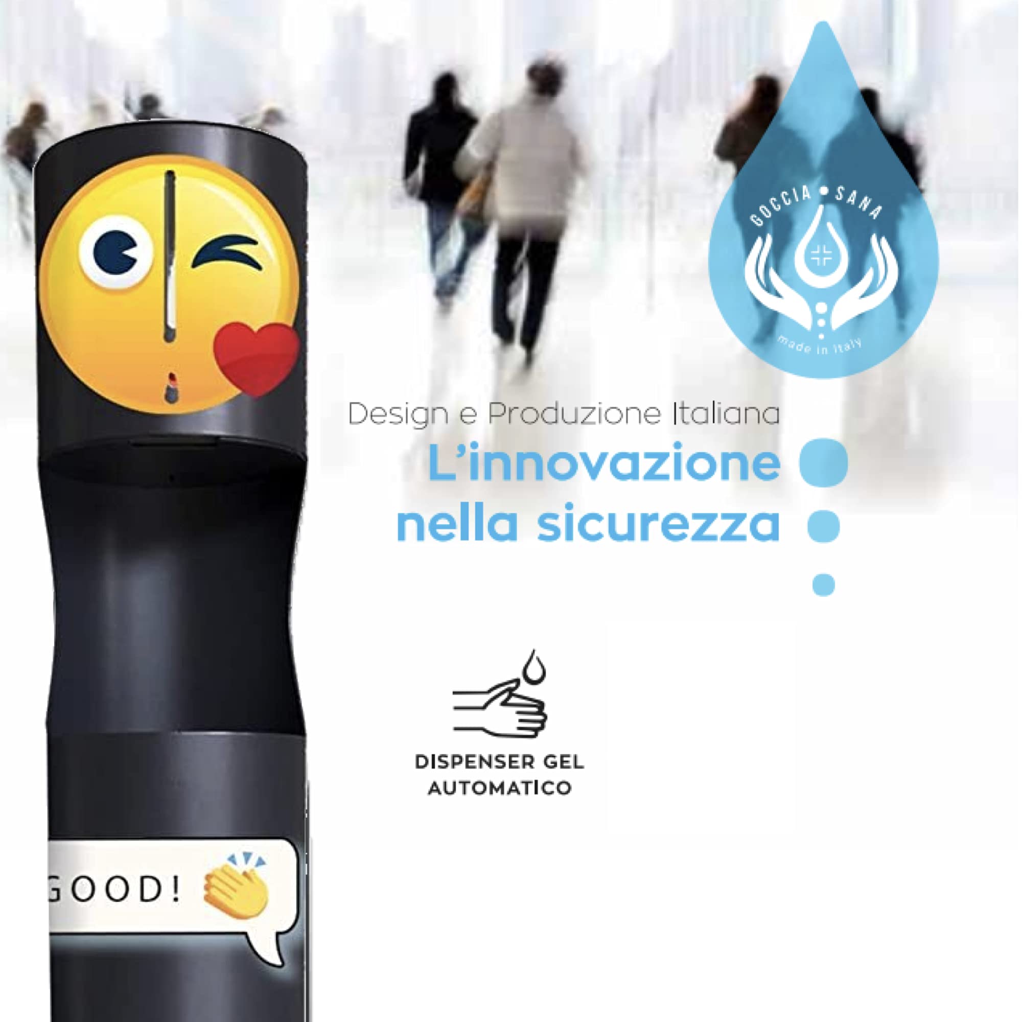 dispensador automático para niños | dosificador automatico gel hidroalcoholico Gocciasana | dispensador automatico de desinfectante manos