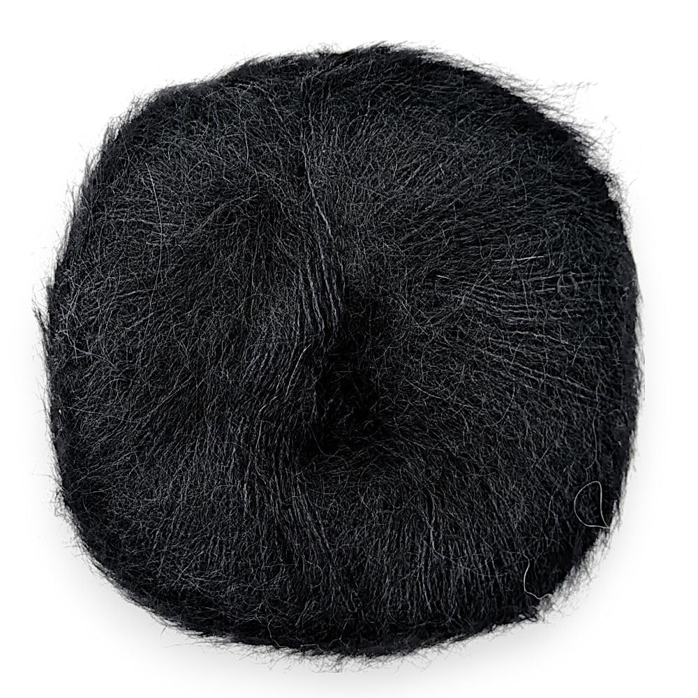 Fulffy, Premium Super Kid Mohair and Silk Lace-Weight Knitting and Crochet Yarn, 25g - Halo Kid Silk 200 Noir — image 1