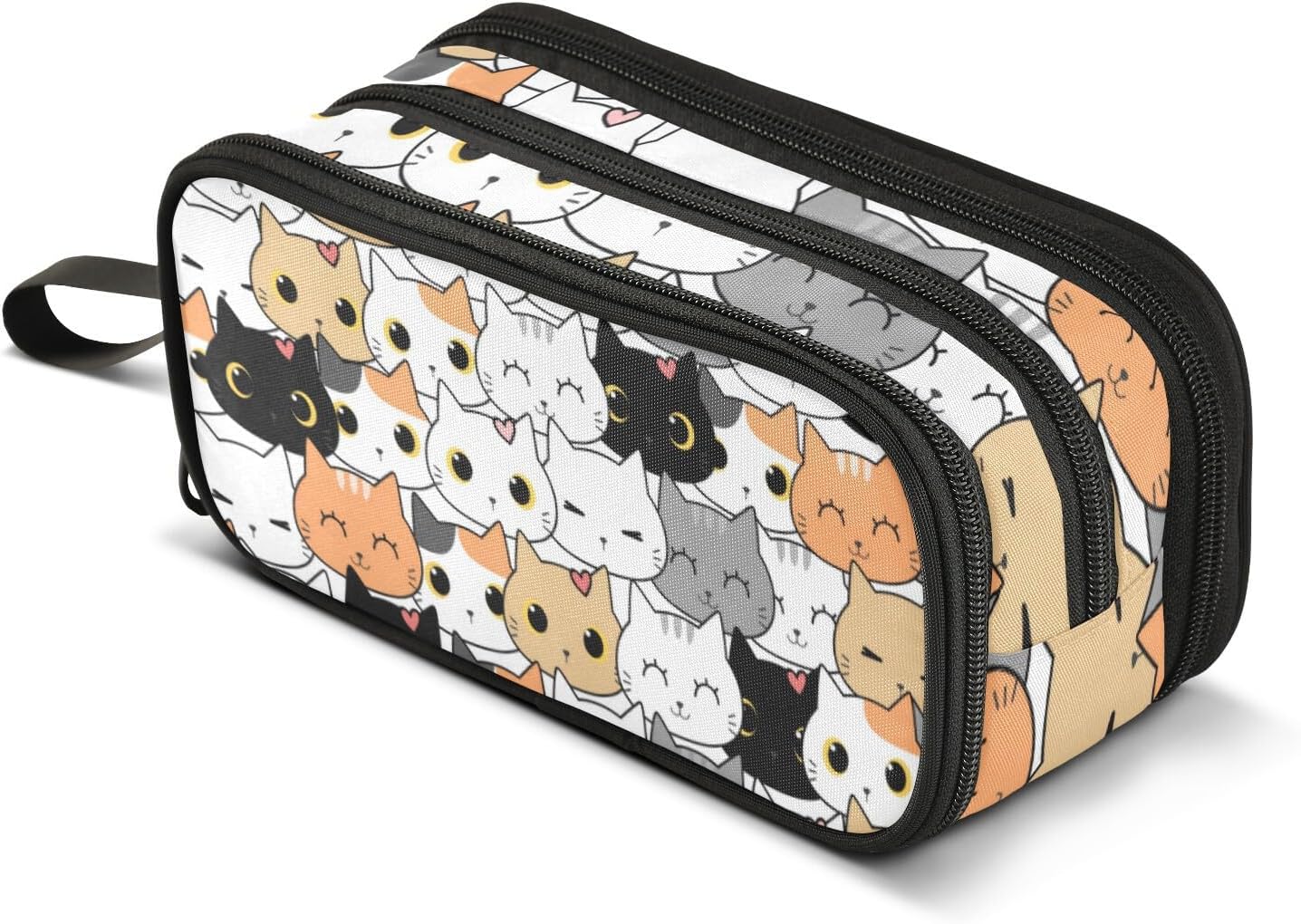Cat Cartoon Pencil Case Big Capacity Handheld 3 Compartments Pencil Pouch Portable Large Storage Canvas Pencil Bag for Boys Girls Adults Students
