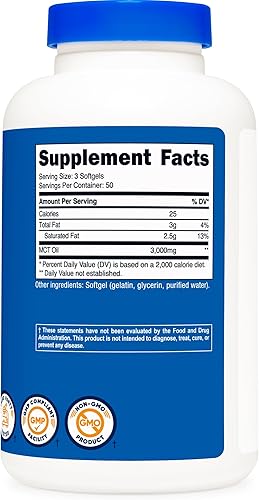 Miniatura 5 de Nutricost Cápsulas blandas de aceite MCT 1000 mg, 150 SFG (3,000 mg Serv) - Ideal para dietas cetogénicas, cetosis y cetogénicas